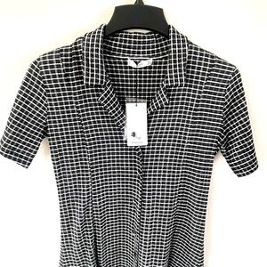 Mango Black and White Checked Short Sleeve Polo Dress